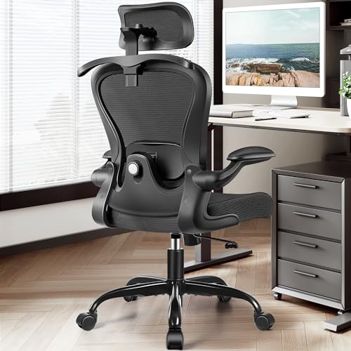 AtHope Bürostuhl, ergonomischer Bürostuhl mit 3D-Lendenwirbelstütze, 3D-Kopfstütze, bequeme hohe Rückenlehne, Schreibtischstühle, atmungsaktives Netz-Computerstuhl mit hochklappbaren Armlehnen und von AtHope