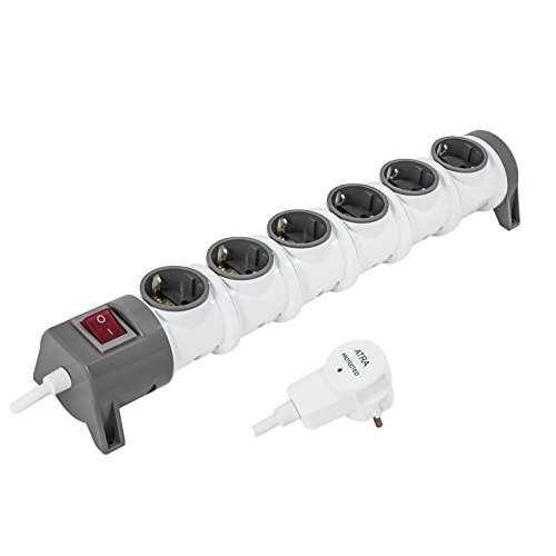 Schuko Steckdosenleiste mit Schalter und Stecker mit Überspannungsschutz mit 1.5 und 3 Meter Zuleitung (6-fach mit 1.5 m Kabel) von AtR