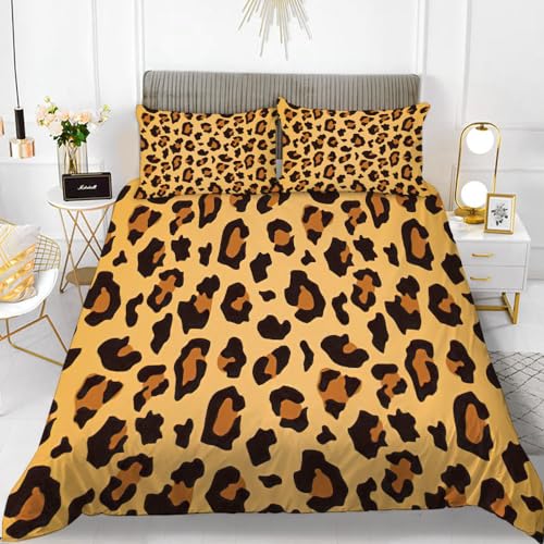Bettbezug 200 X 200 Leopard Bettwäsche-Sets Allergie Vorbeugen Mit Reißverschluss Kissenbezug Mit Zwei 80X80Cm Bettbezug-Set 3D Drucken Superfeine Faser Weich Und Bequem von AtTrex