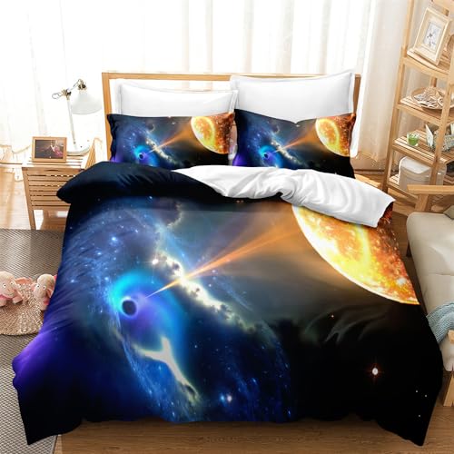 Bettbezug 3D Kissenbezug Mit Zwei 80X80Cm Universum Kinderbettwäsche 155X220 Mit Reißverschluss Allergie Vorbeugen Bettwäsche 3Er Set Superfeine Faser 3D Drucken Weich Und Bequem von AtTrex