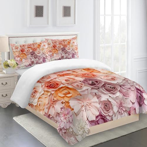 Bettbezug Set Kissenbezug Mit Zwei 80X80Cm Weich Und Bequem Mit Reißverschluss Bettwäsche Teenager Mädchen Blumen Sommerbettwäsche 260X240 Allergie Vorbeugen 3D Drucken Superfeine Faser von AtTrex