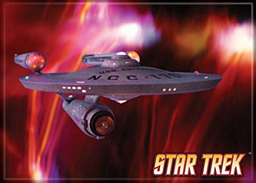 Ata-Boy Star Trek Enterprise auf rotem 6,3 x 8,9 cm Magnet für Schließfächer und Kühlschränke von Ata-Boy