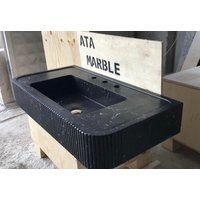 Nero Marquina Marble Fluted Sink Wall Mount Reeded Apron Bathroom Black Powder Room Vanity Top von AtaMarbleDesign