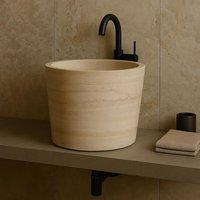 Travertin Eimer Waschbecken Geschliffen Marmor Runde Schüssel Stil von AtaMarbleDesign
