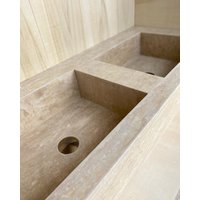 Travertin Waschbecken | Wandhalterung Schiff Benutzerdefinierte Marmor Waschtischplatte Doppelwaschbecken Eitelkeit von AtaMarbleDesign
