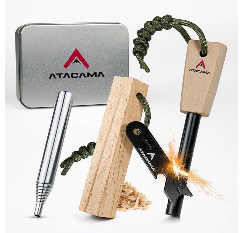 Atacama Stabanzünder Firestarter Survival wasserfest 7 tlg, Camping Outdoor Feuerstahl Blasrohr Feuerstein ewiges Streichholz von Atacama