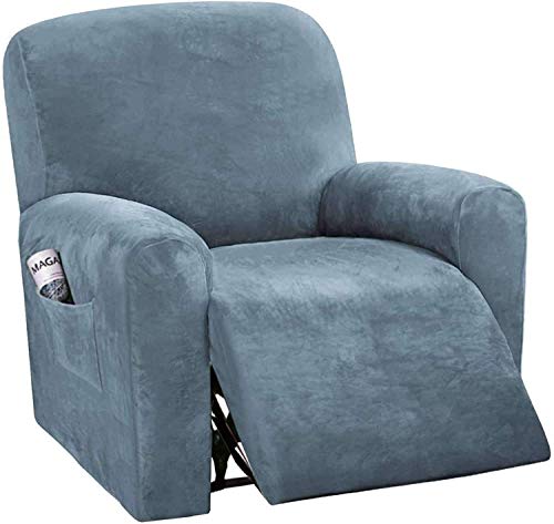 Atack-B Strech Recliner Cover Überzug Sessel Husse, Recliner Schonbezüge Bezug Relaxstuhl, 4-teilige Velvet Stuhl Schonbezug Mit Gummiband (Grau Blau) von Atack-B