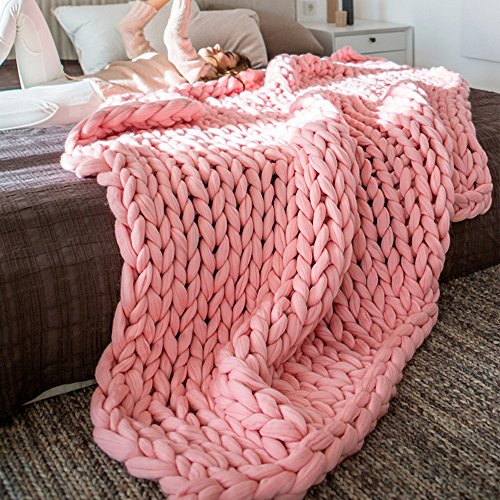 Atack-B Strickdecken? Kuscheldecke?grobe Wolldecken, Handgewebte Sofadecken, Warme Und Bequeme Decken (Pink,100 * 120cm) von Atack-B