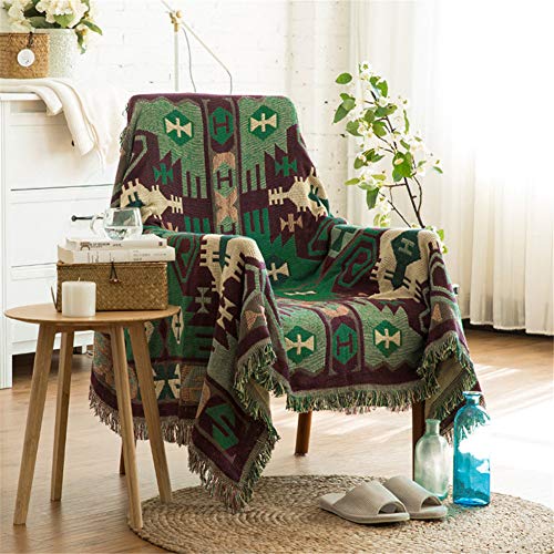 Sofa Decke, Boho-Stil Gestrickte Faden Decke, Jacquard Quaste Decke Sofa Stuhl Abdeckung Dekoration Bett Sofa Weichen Stuhl Zu Werfen (E,180 * 230cm) von Atack-B