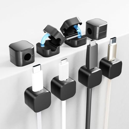 ATARAXIA HOME 8 x Magnet-Kabelbinder – Kabel-Organizer für Tisch, Kabelaufwicklung, selbstklebend, magnetische Kabelclips zum Ordnen und Befestigen von Kabeln für Tisch und Schreibtisch (8, Schwarz) von Ataraxia Home