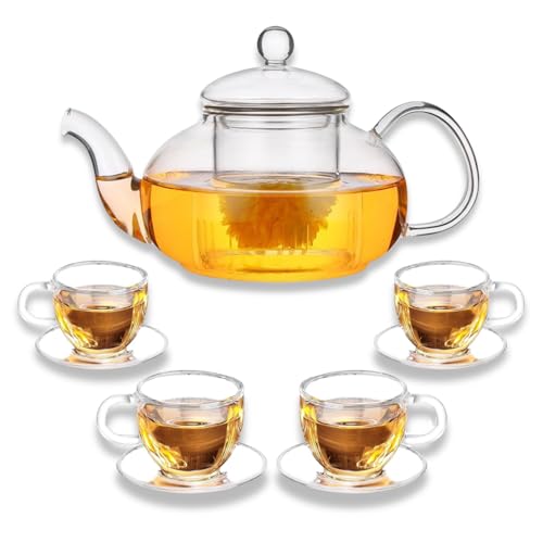 Atarvana Glas-Teekannen-Set mit herausnehmbarem Teesieb, 600 ml Glas-Teekessel mit losem Tee-Ei, 100 ml Teetasse und Untertasse, 4er-Set, elegantes Blühtee-Geschenk-Set Atarvana Glas-Teekannen-Set mit herausnehmbarem Teesieb, 600 ml Glas-Teekessel mit losem Tee-Ei, 100 ml Teetasse und Untertasse, 4er-Set, elegantes Blühtee-Geschenk-Set von Atarvana