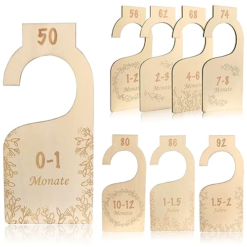 8 Stück Baby Größentrenner, 50 bis 92 Kleidergrößen Trenner Baby, Holz Größentrenner mit Exquisites Schnitzmustern, Grössentrenner Baby Schrank Organizer für Baby Shower Familie Geschenk von Atbar