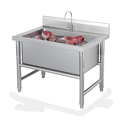 Atduglanix Edelstahl-Waschbecken, gewerbliches Spülbecken mit 1 Fach, groß for Waschküche, Restaurant, Küche, Garage (Size : 60X60X80cm/23.6X23.6X31.4in) von Atduglanix