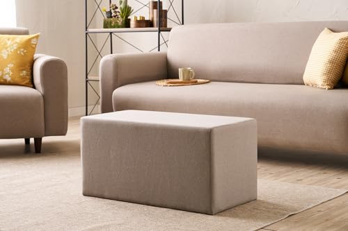 Atelier Del Sofa Beige Pouffe with Wooden Frame, 80 x 40 x 40 cm | 50% Cotton & 50% Polyester, 32 DNS Foam for Comfort | Easy Clean Fabric, Stylish & Functional von Atelier Del Sofa