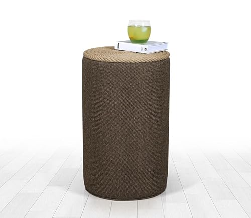 Atelier Del Sofa Bohemian Pouffe, Coffee Color, 52 cm Height x 31 cm Depth | 50% Cotton & 50% Linen, PVC Coated Hidden Legs, 14 mm Jute Rope | Stylish Scandinavian Design von Atelier Del Sofa