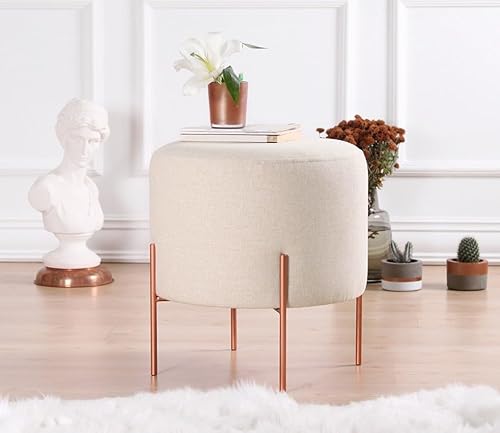 Atelier Del Sofa Bohemian Pouffe, Cream Color, 42 cm Height x 40 cm Depth | 50% Cotton/50% Linen, 5 cm Orthopedic Sponge, Copper Coated Iron Legs | Stylish & Functional for Home & Hotel von Atelier Del Sofa