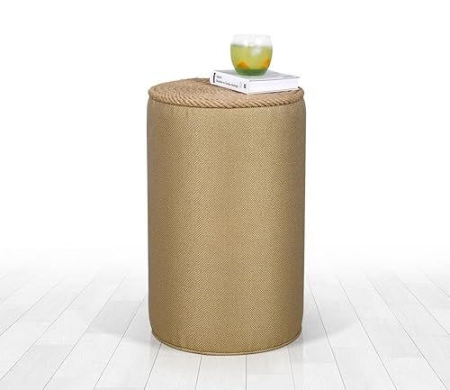 Atelier Del Sofa Bohemian Pouffe, Gold Color, 52 cm Height x 31 cm Depth | 50% Cotton & 50% Linen, PVC Coated Hidden Legs, 14 mm Jute Rope | Stylish Scandinavian Design von Atelier Del Sofa
