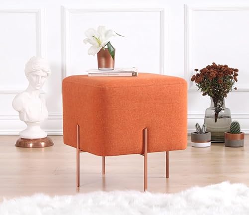 Atelier Del Sofa Bohemian Pouffe with Copper Coated Iron Legs, 40x42x40 cm | 50% Cotton & 50% Linen, 5 cm Orthopedic Sponge | Stylish Orange Accent for Hotel & Home von Atelier Del Sofa