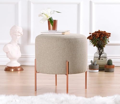 Atelier Del Sofa Bohemian Pouffe with Copper Coated Iron Legs, 42 cm Height, 40 cm Depth | 50% Cotton & 50% Linen, 5 cm Orthopedic Sponge | Stylish Coffee Color for Hotels & Modern Spaces von Atelier Del Sofa