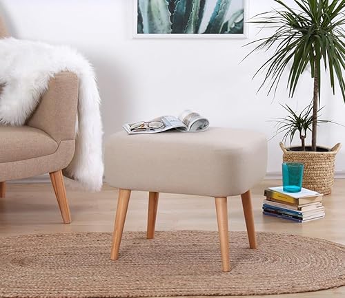 Atelier Del Sofa Bohemian Pouffe with Wooden Legs, Cream Color, 50x43x42 cm | 50% Cotton/50% Linen, 5 cm Orthopedic Sponge | Stylish Scandinavian Design for Home & Hotel Atelier Del Sofa Bohemian Pouffe with Wooden Legs, Cream Color, 50x43x42 cm | 50% Cotton/50% Linen, 5 cm Orthopedic Sponge | Stylish Scandinavian Design for Home & Hotel von Atelier Del Sofa