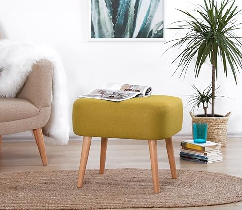 Atelier Del Sofa Bohemian Pouffe with Wooden Legs, Yellow, 50 x 43 x 42 cm | 50% Cotton & 50% Linen, 5 cm Orthopedic Sponge | Stylish & Comfortable for Hotel & Home von Atelier Del Sofa