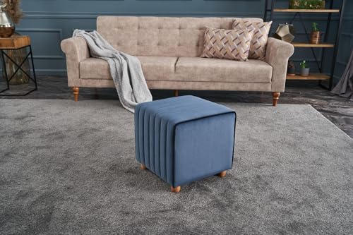 Atelier Del Sofa Elegant Blue Pouffe, 40 x 40 x 40 cm | 100% Polyester & Velvet, Sturdy Wooden Body | Stylish Solid Color Design for Modern Living Spaces von Atelier Del Sofa