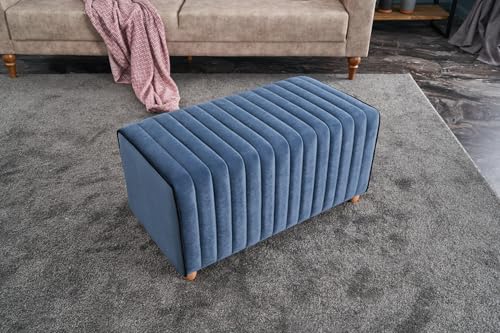 Atelier Del Sofa Elegant Blue Pouffe, 80 x 40 x 40 cm | 100% Polyester & Velvet, Sturdy Wooden Body | Stylish Solid Color Design for Modern Living Spaces von Atelier Del Sofa