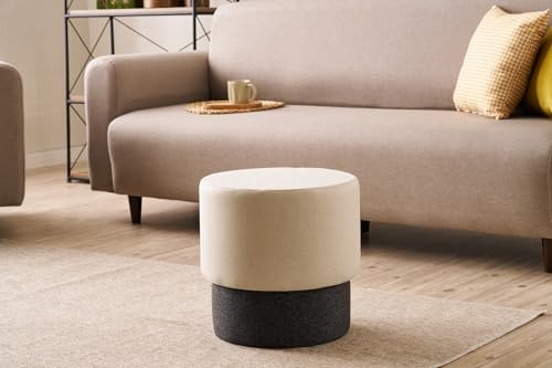 Atelier Del Sofa Elegant Cream Pouffe, 40 cm Diameter x 40 cm Height | Wooden Frame, 50% Cotton/50% Polyester, Easy Clean Fabric, Comfortable 32 DNS Foam | Stylish Accent for Home Decor von Atelier Del Sofa