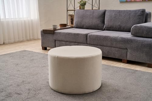 Atelier Del Sofa Elegant Cream Pouffe, 58 x 42 x 58 cm | Wooden Frame, 50% Cotton/50% Polyester Fabric | Soft Grey Foam for Comfort | Perfect for Modern Living Spaces von Atelier Del Sofa