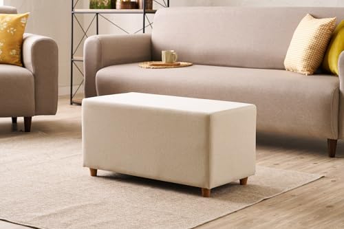 Atelier Del Sofa Elegant Cream Pouffe, 80 x 40 x 40 cm | Wooden Frame, 50% Cotton/50% Polyester, 32 DNS Foam | Easy Clean Fabric, Stylish & Functional for Any Space von Atelier Del Sofa