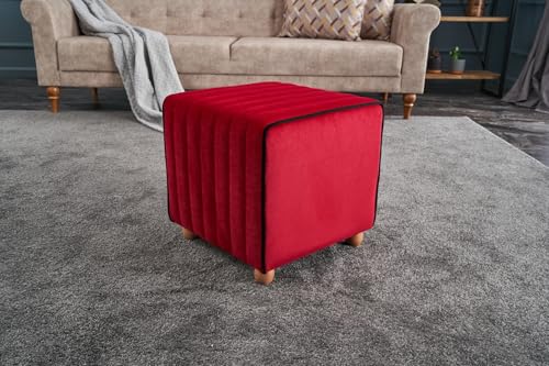 Atelier Del Sofa Elegant Red Pouffe, 40 x 40 x 40 cm | 100% Polyester & Velvet, Sturdy Wooden Body | Stylish & Versatile Seating for Modern Living Spaces von Atelier Del Sofa