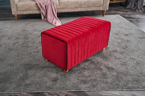 Atelier Del Sofa Elegant Red Pouffe, 80 x 40 x 40 cm | 100% Polyester & Velvet, Sturdy Wooden Body | Stylish Addition for Modern Living Rooms & Bedrooms von Atelier Del Sofa