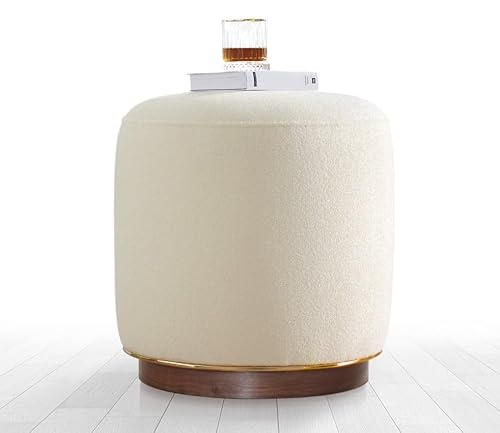 Atelier Del Sofa Modern Cream Pouffe with Wooden Legs, 43 cm Height, 42 cm Depth | 100% Cotton & 35 DNS Orthopedic Sponge | Stylish Glam & Scandinavian Design von Atelier Del Sofa