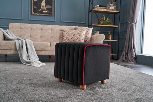 Atelier Del Sofa Modern Velvet Pouffe, Anthracite & Pink, 40 x 40 x 40 cm | 100% Polyester, Sturdy Wooden Body | Stylish & Functional Accent for Any Space von Atelier Del Sofa