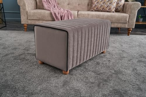 Atelier Del Sofa Scandinavian Velvet Pouffe, Mink Color, 80 x 40 x 40 cm | 100% Polyester & Wooden Body | Stylish & Functional Accent for Modern Living Spaces von Atelier Del Sofa