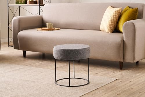 Atelier Del Sofa Stylish Anthracite Pouffe with Metal Legs, 40 cm Diameter & Height | 50% Cotton/50% Polyester, Easy Clean Fabric, Comfortable 32 DNS Foam | Perfect for Modern Living Spaces von Atelier Del Sofa