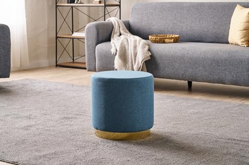 Atelier Del Sofa Stylish Blue Pouffe with Wooden Frame & Metal Legs, 40 cm Diameter x 40 cm Height | 50% Cotton/50% Polyester, Easy Clean Fabric, Comfortable 32 DNS Foam Atelier Del Sofa Stylish Blue Pouffe with Wooden Frame & Metal Legs, 40 cm Diameter x 40 cm Height | 50% Cotton/50% Polyester, Easy Clean Fabric, Comfortable 32 DNS Foam von Atelier Del Sofa