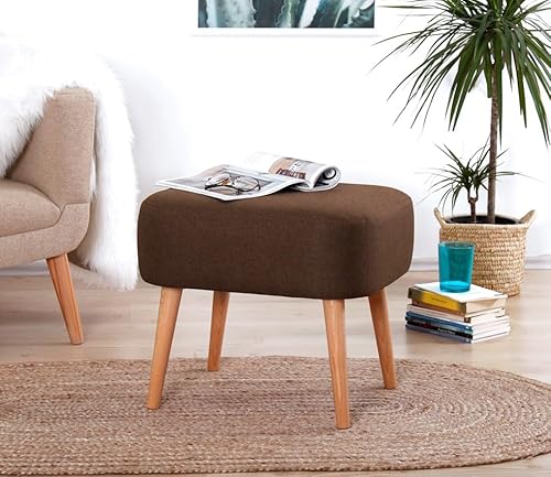 Atelier Del Sofa Stylish Bohemian Pouffe, Brown, 50 x 43 x 42 cm | 50% Cotton & 50% Linen, 5 cm Orthopedic Sponge, Wooden Legs | Perfect for Scandinavian & Hotel Decor von Atelier Del Sofa