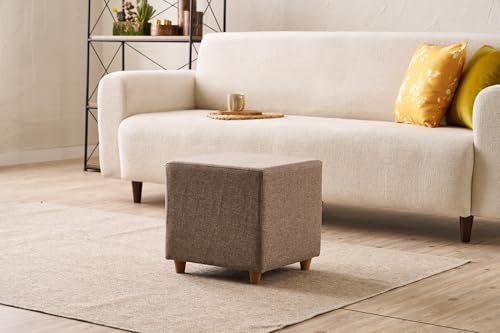 Atelier Del Sofa Stylish Brown Pouffe, 40 x 40 x 40 cm | Wooden Frame, 50% Cotton/50% Polyester, 32 DNS Foam | Easy Clean Fabric, Perfect for Modern Living Spaces von Atelier Del Sofa