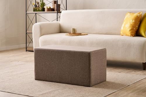 Atelier Del Sofa Stylish Brown Pouffe, 80 x 40 x 40 cm | Wooden Frame, 50% Cotton/50% Polyester, 32 DNS Foam | Easy Clean Fabric, Perfect for Modern Living Spaces von Atelier Del Sofa