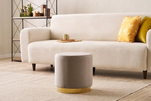 Atelier Del Sofa Stylish Brown Pouffe with Wooden Frame, 40 cm Diameter & 40 cm Height | 50% Cotton/50% Polyester, Metal Legs, Easy Clean Fabric | Comfortable & Chic Seating von Atelier Del Sofa