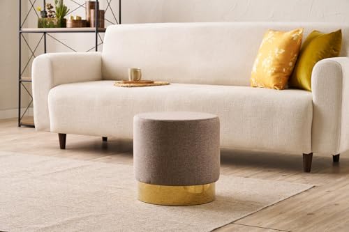 Atelier Del Sofa Stylish Brown Pouffe with Wooden Frame & Metal Legs, 40 cm Diameter x 40 cm Height | 50% Cotton/50% Polyester, Easy Clean Fabric, Comfortable 32 DNS Foam von Atelier Del Sofa