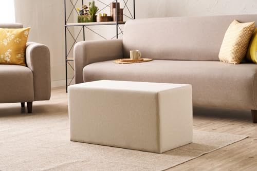 Atelier Del Sofa Stylish Cream Pouffe, 80 x 40 x 40 cm | Wooden Frame, 50% Cotton/50% Polyester, 32 DNS Foam | Easy Clean Fabric, Perfect for Modern Living Spaces von Atelier Del Sofa