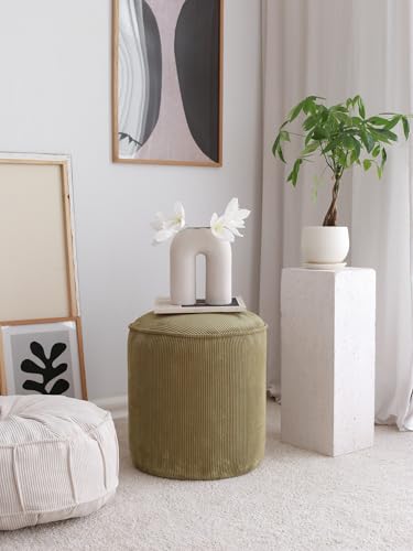 Atelier Del Sofa Stylish Khaki Pouffe, 43 x 45 x 43 cm | 100% Wooden Frame, Soft Teddy Fabric, 5 cm DNS Feather | Perfect for Modern Living Rooms & Cozy Spaces von Atelier Del Sofa