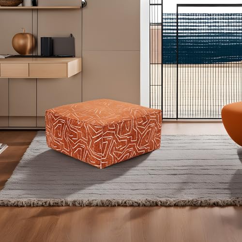 Atelier Del Sofa Stylish Orange Pouffe, 85 x 85 x 40 cm | 100% Hornbeam Frame, 100% Linen Fabric, 32 DNS Foam | Perfect for Modern Living Rooms & Cozy Spaces von Atelier Del Sofa