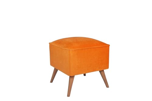 Atelier Del Sofa Stylish Orange Pouffe, Solid Fir Wood Frame, 100% Polyester Fabric, 32 DNS Foam, 41x44x41 cm | Easy Clean, Modern Design for Home & Office von Atelier Del Sofa