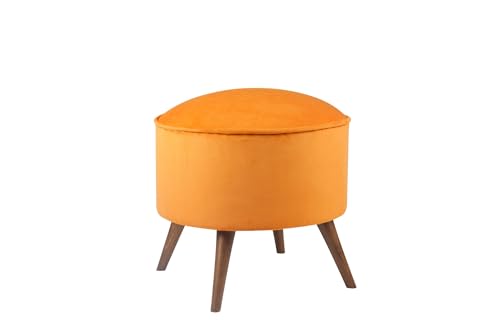 Atelier Del Sofa Stylish Orange Pouffe, Solid Wood Frame, 100% Polyester, 32 DNS Foam, 45x43x45 cm | Easy Clean Fabric & Sturdy Wood Legs | Perfect for Modern Decor von Atelier Del Sofa