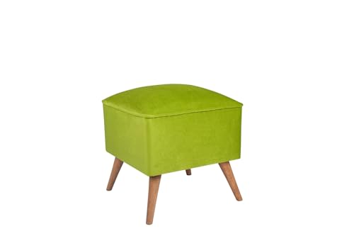 Atelier Del Sofa Stylish Pouffe in Peanut Green, Solid Fir Wood Frame, 100% Polyester Fabric, 32 DNS Foam, 41x44x41 cm | Easy Clean, Modern Design for Home & Office von Atelier Del Sofa