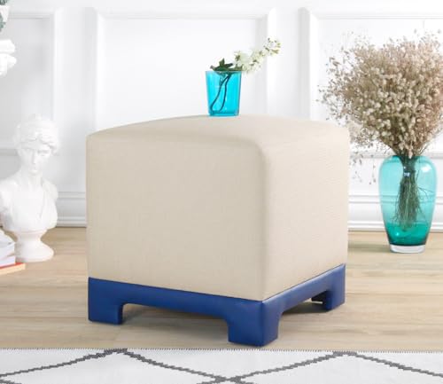 Atelier Del Sofa Stylish Pouffe with Cream & Blue Fabric, 50x50x47 cm | 50% Cotton & 50% Linen, 35 DNS Orthopedic Sponge, Faux Leather Legs | Perfect for Modern Living Spaces Atelier Del Sofa Stylish Pouffe with Cream & Blue Fabric, 50x50x47 cm | 50% Cotton & 50% Linen, 35 DNS Orthopedic Sponge, Faux Leather Legs | Perfect for Modern Living Spaces von Atelier Del Sofa