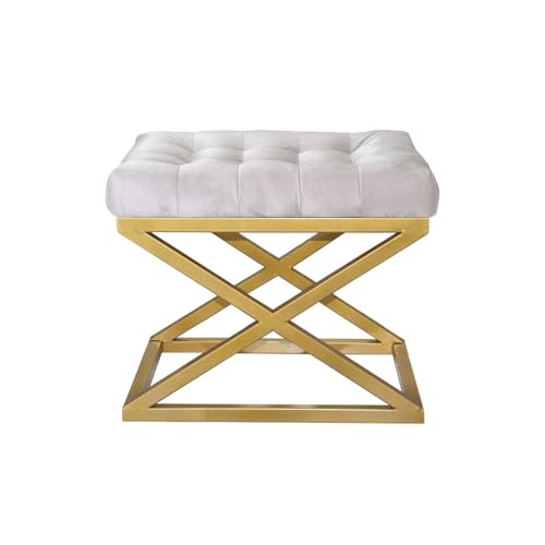 Atelier Del Sofa Stylish Pouffe with Metal Frame, 50 cm Width, 42 cm Height, 40 cm Depth | 100% Polyester Babyface, Elegant Gold & White Design | Perfect for Modern Living Spaces von Atelier Del Sofa